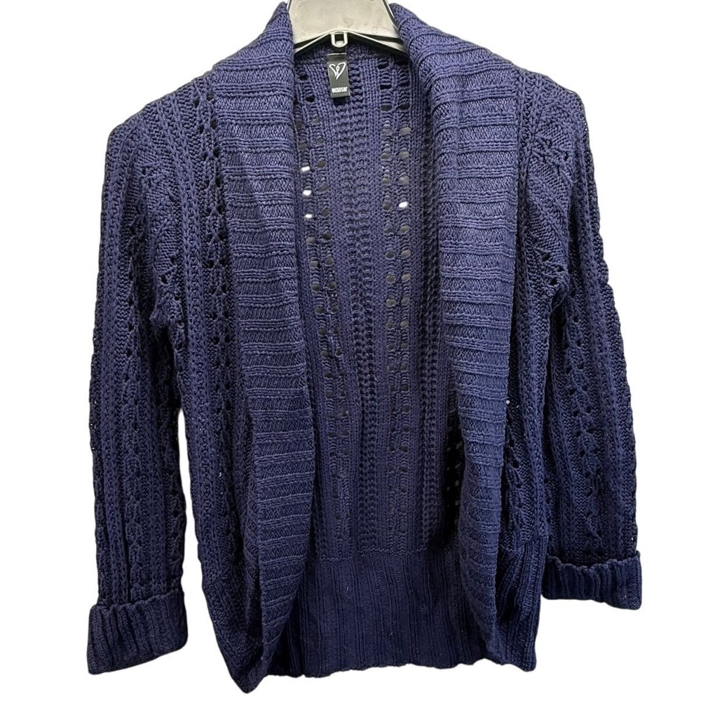 Windsor Navy Knit Crochet Cardigan Shawl Collar M coastal grandma shabby‎ chic
